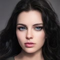 Beauty portrait brunette woman with curly hair. Professional makeup, perfect face, big blue eyes young woman. Illustration Royalty Free Stock Photo
