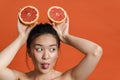 Beauty portrait of a cheerful topless young asian woman Royalty Free Stock Photo