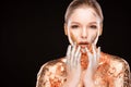 Beauty portrait of elegant blonde girl with creative makeup and Royalty Free Stock Photo