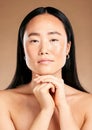 Beauty, portrait or face of Japanese woman or model in with glowing skin isolated on studio background. Tokyo, skincare Royalty Free Stock Photo