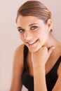 Beauty portrait, happiness and studio woman with skin wellness shine, facial cosmetics aesthetic or skincare glow. Face