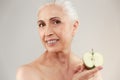 Beauty portrait of a happy half naked elderly woman Royalty Free Stock Photo