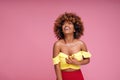 Beauty portrait of happy smiling african american girl with afro hairstyle and glamour makeup Royalty Free Stock Photo