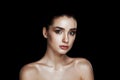 Beauty Portrait of Pretty Woman with Strobing Makeup. Wet Body E