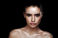 Beauty Portrait of Pretty Woman with Strobing Makeup. Wet Body E