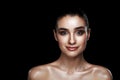 Beauty Portrait of Pretty Woman with Strobing Makeup. Wet Body E Royalty Free Stock Photo