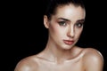 Beauty Portrait of Pretty Woman with Strobing Makeup. Wet Body E