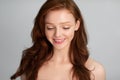 Beauty Portrait Of Red-Haired Young Lady Over Gray Studio Background Royalty Free Stock Photo