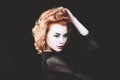 Beauty portrait of redhead female face. High fashion model girl. Beautiful high fashion female model with beauty face Royalty Free Stock Photo