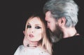 Beauty portrait of sensual beautiful couple. Caucasian woman with glamour makeup posing with handsome man. Closeup face Royalty Free Stock Photo