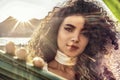 Beauty portrait of sensual hispanic woman on the beach during sunset