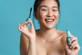 Beauty portrait of a smiling topless young asian woman Royalty Free Stock Photo