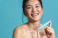 Beauty portrait of a smiling topless young asian woman Royalty Free Stock Photo