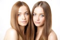 Beauty portrait of two beautiful young women Royalty Free Stock Photo