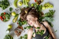 Portrait of a beautiful woman with healthy food Royalty Free Stock Photo