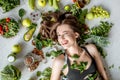 Portrait of a beautiful woman with healthy food Royalty Free Stock Photo