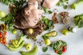 Portrait of a beautiful woman with healthy food Royalty Free Stock Photo