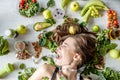 Portrait of a beautiful woman with healthy food Royalty Free Stock Photo