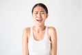 Portrait of angry pensive mad crazy asian woman screaming out Royalty Free Stock Photo