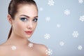 Beauty portrait of young beautiful woman over snowy Royalty Free Stock Photo