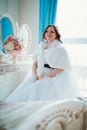 Beauty portrait young bride on light background Royalty Free Stock Photo