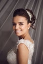 Beauty portrait of young bride. Perfect makeup and hairstyle. Royalty Free Stock Photo