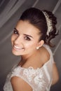 Beauty portrait of young bride. Perfect makeup and hairstyle. Royalty Free Stock Photo