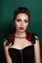 Beauty portrait of young brunette woman in black corset Royalty Free Stock Photo