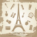 Beauty poster with cosmetics and Eiffel tower