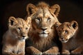 The Pride of Family: A Majestic Portrait of a Lion Family. Generative Ai