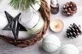 Beauty product in basket in Christmas SPA composition