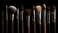 Beauty product collection make up set, eyeshadow palette, mascara, eyeliner, face powder generated by AI