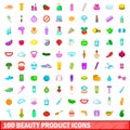 100 beauty product icons set, cartoon style Royalty Free Stock Photo