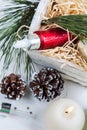 Beauty products and cosmetics with Christmas decoration