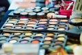 Beauty products in a makeup artist case