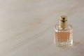 Beauty products. Perfume or parfume bottle on marble background. Copy space