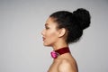 Beauty profile portrait of beautiful mixed race woman wearing chocker Royalty Free Stock Photo