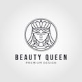beauty queen with crown line art logo vector symbol illustration design Royalty Free Stock Photo