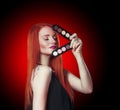 Beauty red head girl with makeup eye shadows Royalty Free Stock Photo