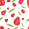 Beauty Red Tulips Seamless Pattern Vector Illustration. White Background Royalty Free Stock Photo