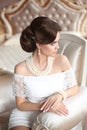 Beauty Retro woman portrait. Elegant brunette lady with fashion Royalty Free Stock Photo