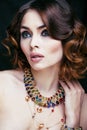 Beauty rich woman with luxury jewellery looks like mature close Royalty Free Stock Photo