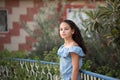 Portrait of young beautiful cute jewish girl looking at camera.