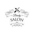 Beauty Salon Badge. Mascara, lipstick. Vector Illustration. Royalty Free Stock Photo