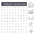 Beauty salon editable line icons, 100 vector set, collection. Beauty salon black outline illustrations, signs, symbols