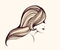 Beauty salon, hair studio, makeup, spa illustration. Beautiful, attractive woman with long, wavy, dyed blonde hairstyle. Royalty Free Stock Photo