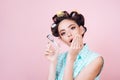 Beauty salon and hairdresser. happy girl grooming in morning. retro woman with fashion makeup and hair. vintage Royalty Free Stock Photo