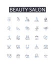 Beauty salon line icons collection. Hair salon, Nail salon, Day spa, Tanning salon, Barber shop, Eye salon, Facial spa