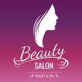 Beauty salon logo design with woman silhouette on pink background Royalty Free Stock Photo