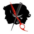 Beauty salon logo icon. Man and woman hairdresser silhouette scissors concept vector illustration Royalty Free Stock Photo